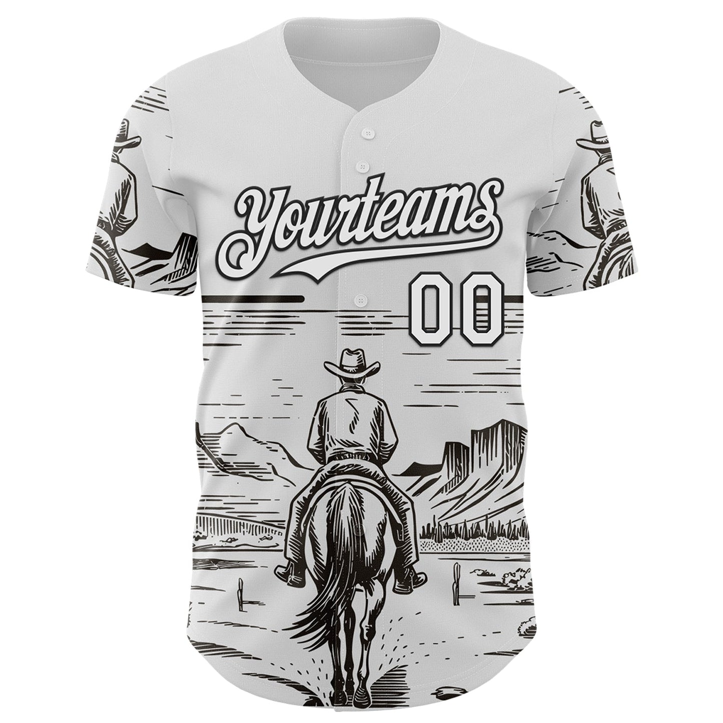 Custom White Black Texas Cowboy Landscape City Edition Authentic Baseball Jersey view 2