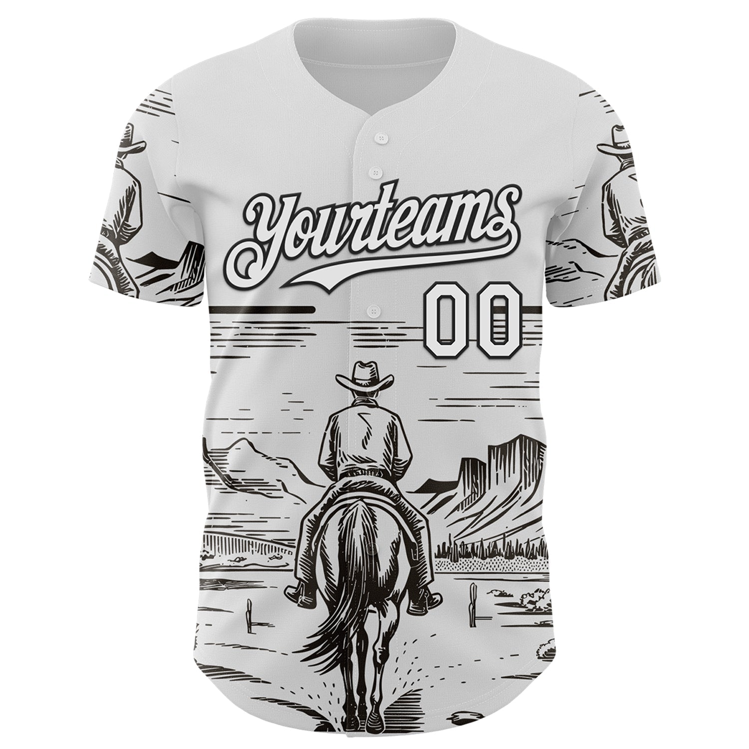 Custom White Black Texas Cowboy Landscape City Edition Authentic Baseball Jersey view 2