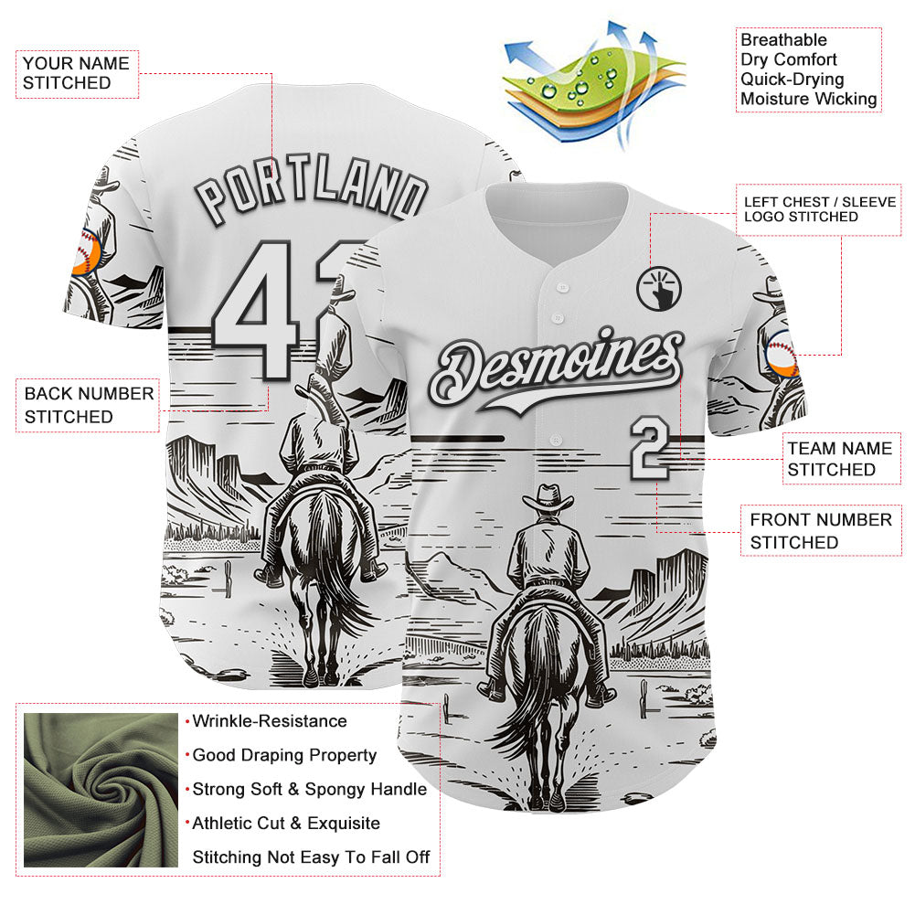 Custom White Black Texas Cowboy Landscape City Edition Authentic Baseball Jersey view 3