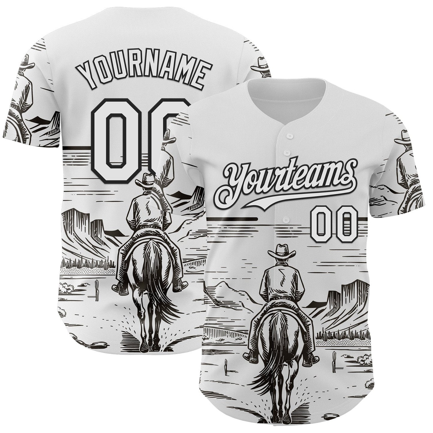 Custom White Black Texas Cowboy Landscape City Edition Authentic Baseball Jersey - Main View
