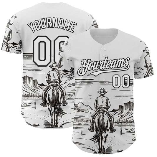 Custom White Black Texas Cowboy Landscape City Edition Authentic Baseball Jersey - Main View