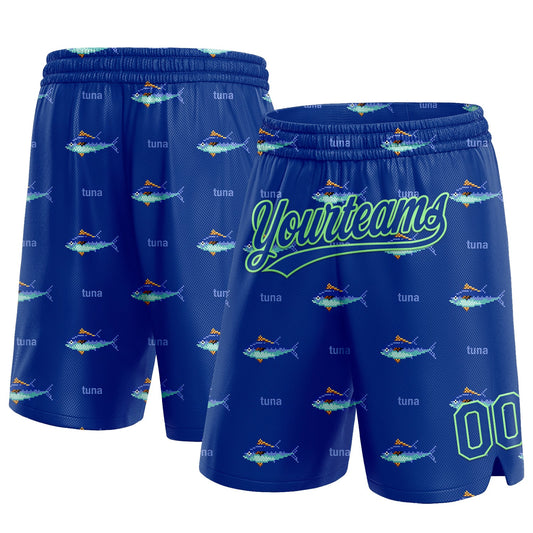 Custom Royal Pea Green 3D Pattern Fish Authentic Basketball Shorts - Main View