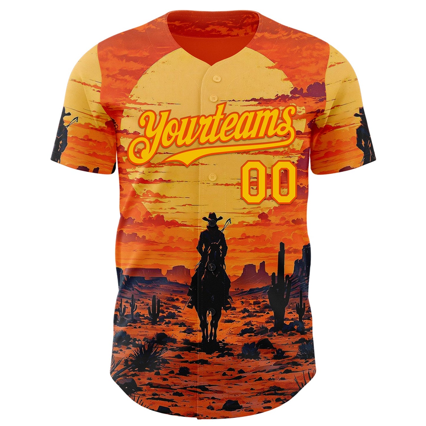 Custom Orange Yellow Texas Cowboy Sunset Southwest Landscape City Edition Authentic Baseball Jersey view 2