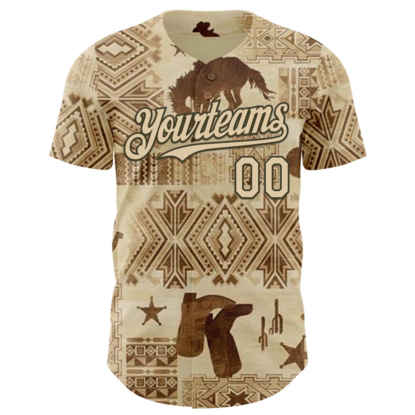 Custom City Cream Olive Texas Cowboy Tribal City Edition Authentic Baseball Jersey view 2