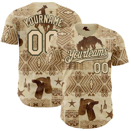 Custom City Cream Olive Texas Cowboy Tribal City Edition Authentic Baseball Jersey - Main View