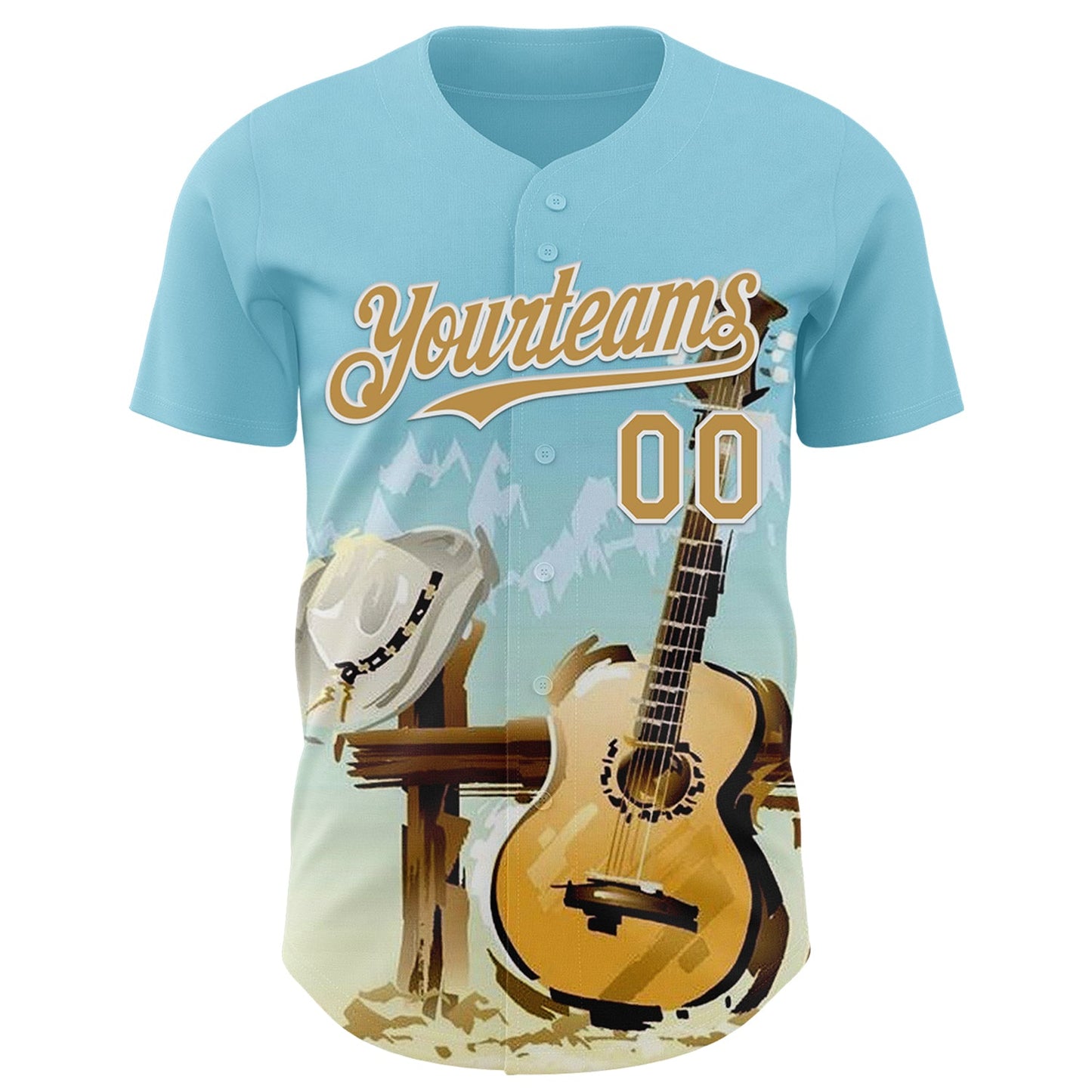 Custom Blue Old Gold-White Texas Landscape Guitar City Edition Authentic Baseball Jersey view 2