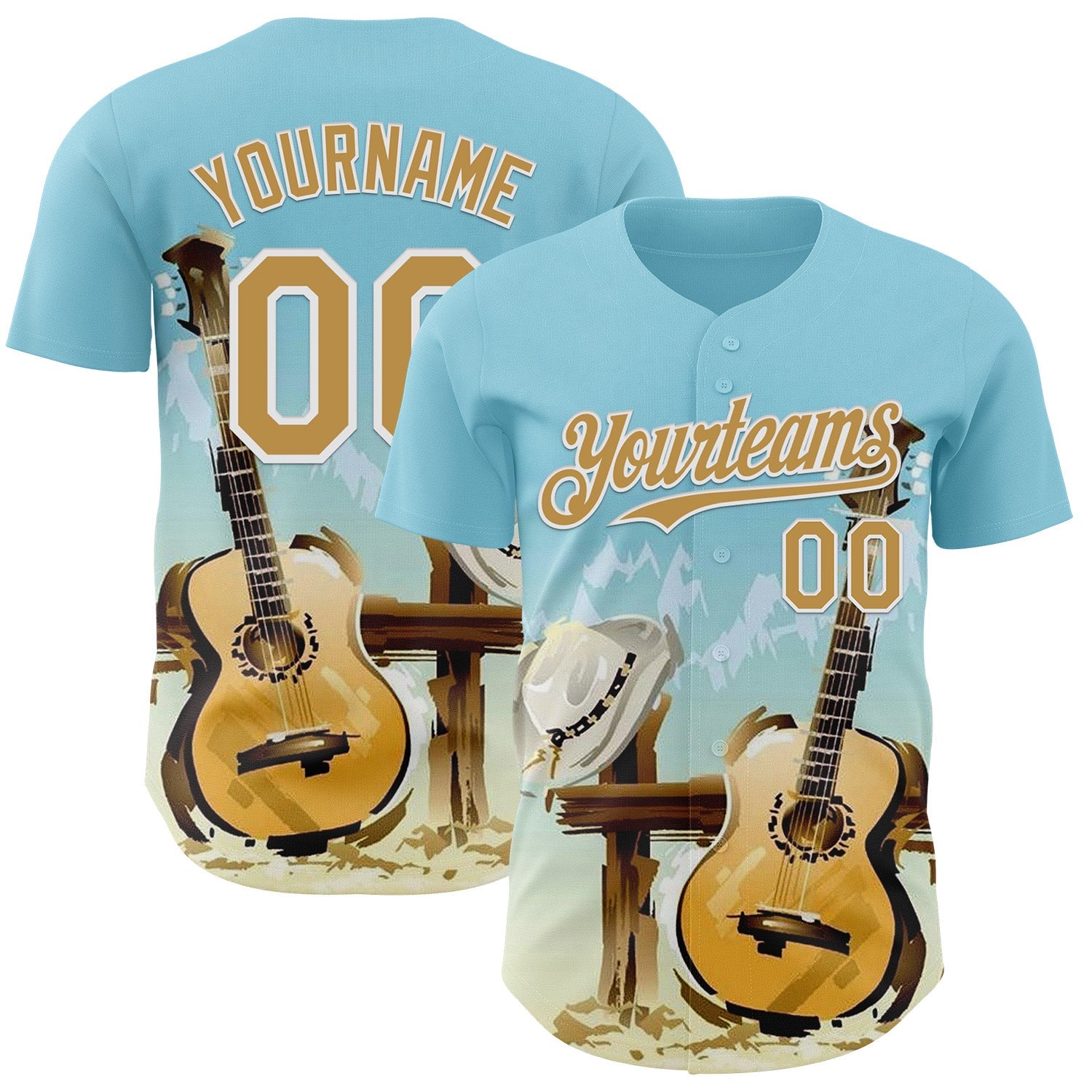 Custom Blue Old Gold-White Texas Landscape Guitar City Edition Authentic Baseball Jersey - Main View