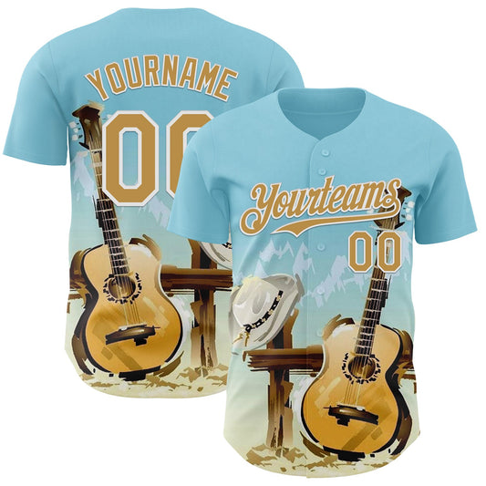 Custom Blue Old Gold-White Texas Landscape Guitar City Edition Authentic Baseball Jersey - Main View
