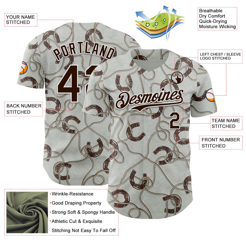 Custom Gray Brown-White Texas Horseshoe Cowboy City Edition Authentic Baseball Jersey view 3