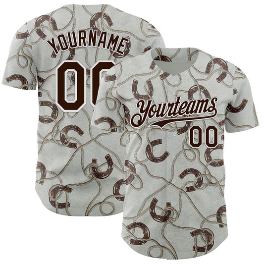 Custom Gray Brown-White Texas Horseshoe Cowboy City Edition Authentic Baseball Jersey - Main View