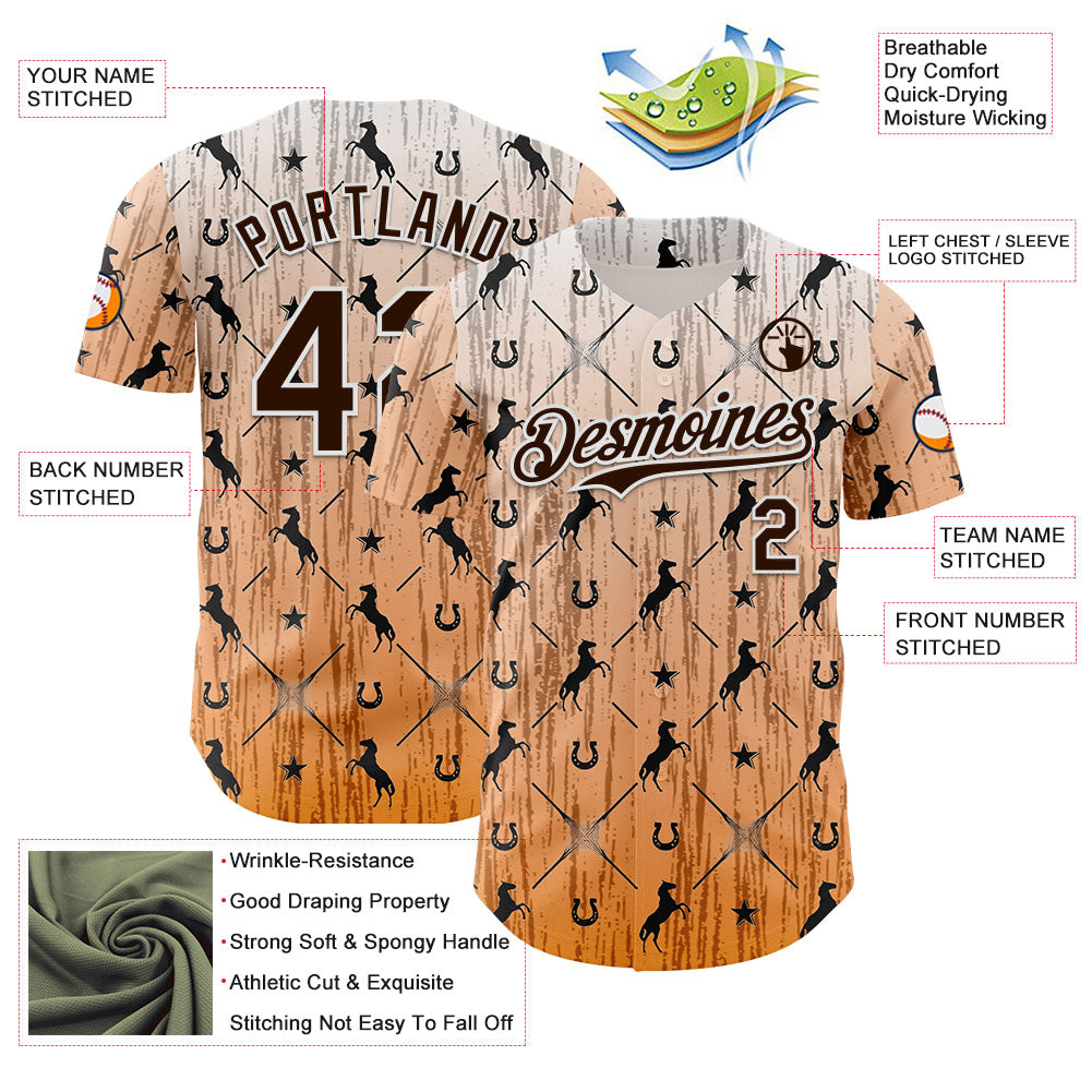 Custom Orange Brown-White Texas Horseshoe Cowboy City Edition Authentic Baseball Jersey view 3