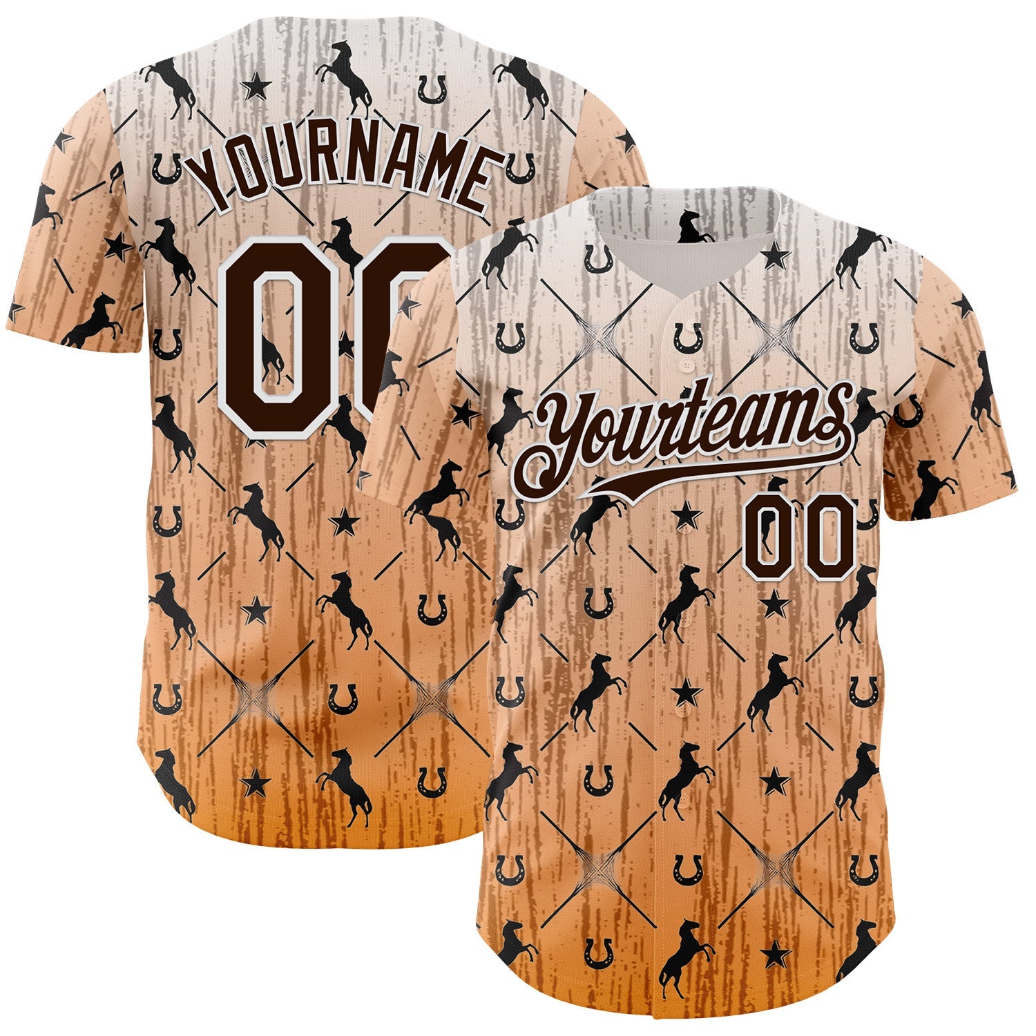 Custom Orange Brown-White Texas Horseshoe Cowboy City Edition Authentic Baseball Jersey - Main View