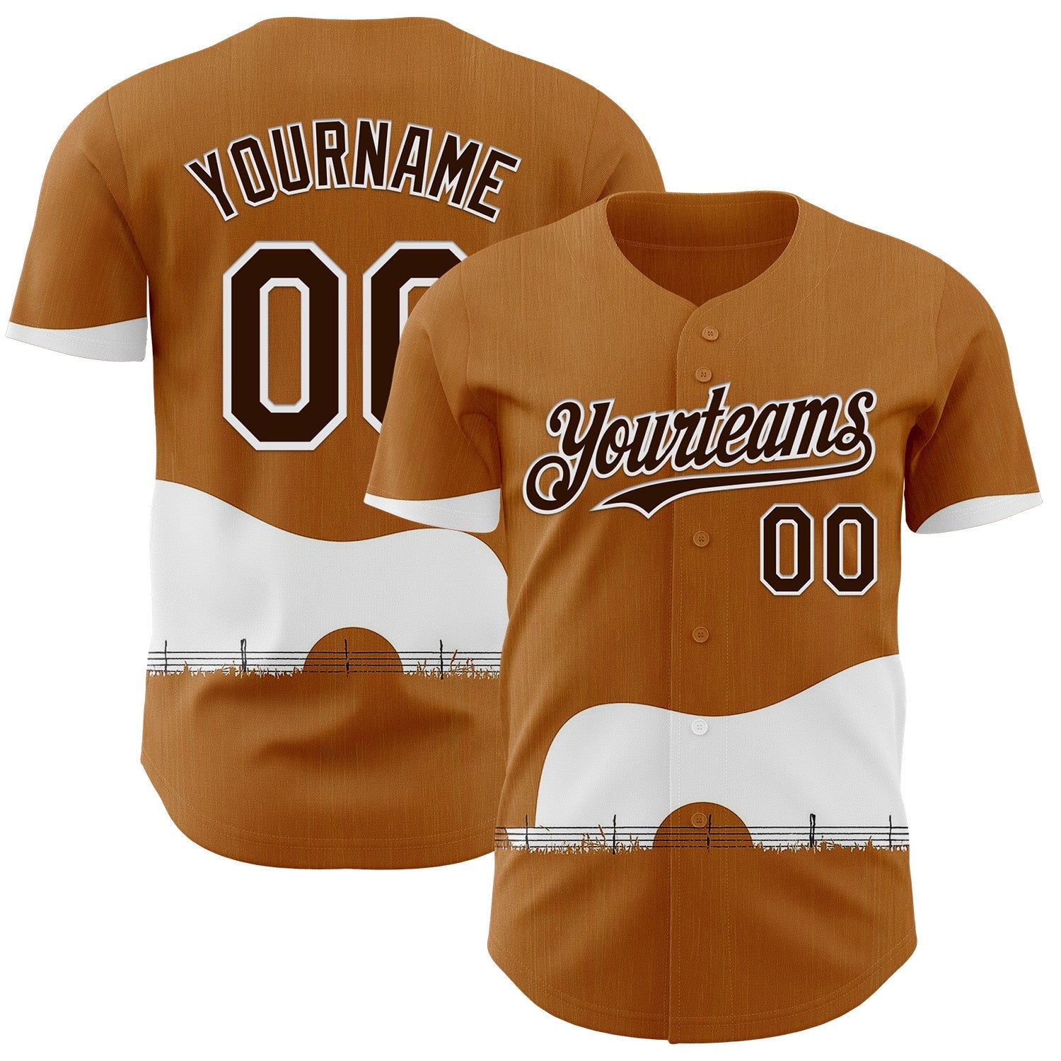 Custom Brown White Texas Guitar City Edition Authentic Baseball Jersey - Main View