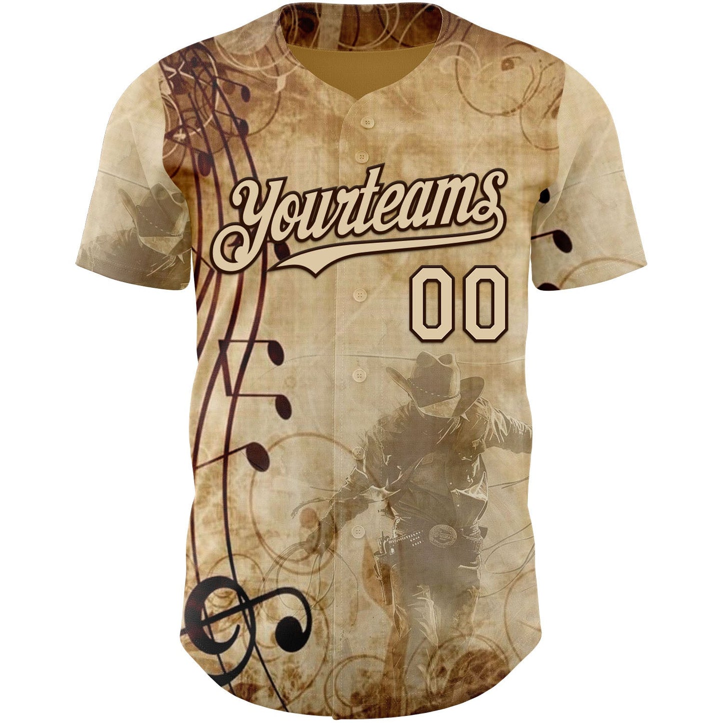 Custom City Cream Brown Texas Grunge Cowboy Country Music City Edition Authentic Baseball Jersey view 2