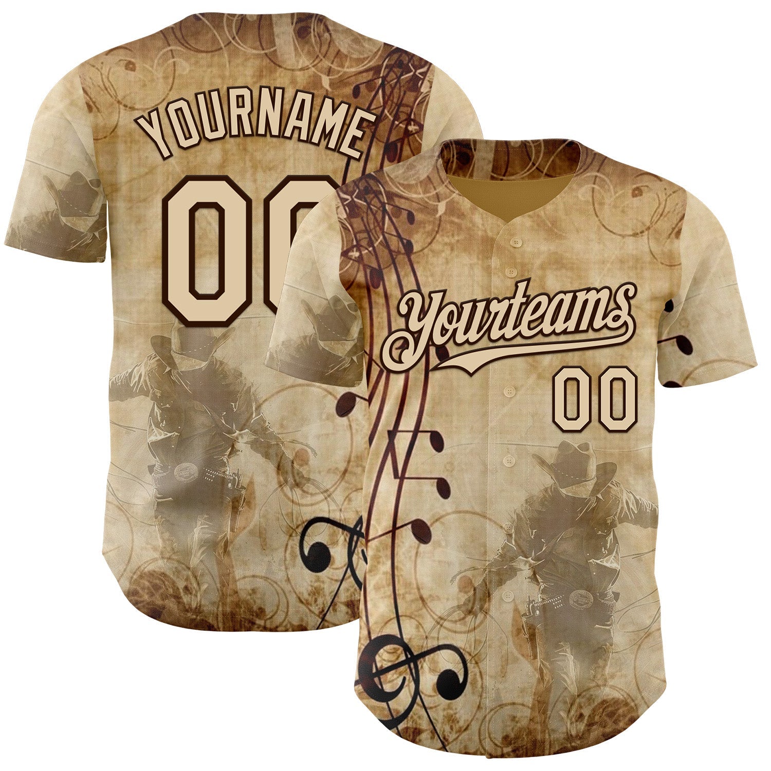 Custom City Cream Brown Texas Grunge Cowboy Country Music City Edition Authentic Baseball Jersey - Main View