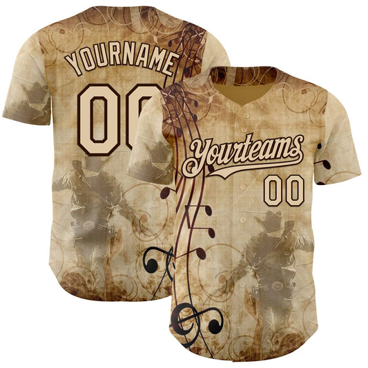 Custom City Cream Brown Texas Grunge Cowboy Country Music City Edition Authentic Baseball Jersey - Main View