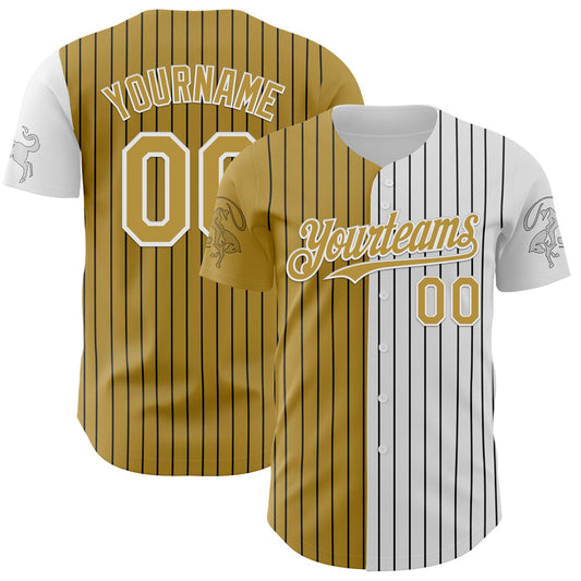 Custom White Black Pinstripe Old Gold Texas City Edition Authentic Baseball Jersey - Main View