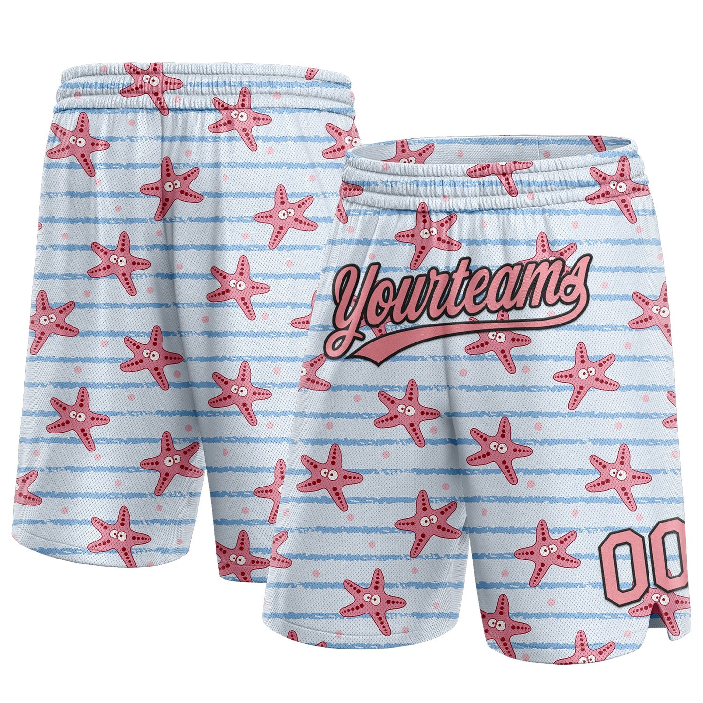 Custom Light Blue Medium Pink-Black 3D Pattern Starfishs Authentic Basketball Shorts - Main View