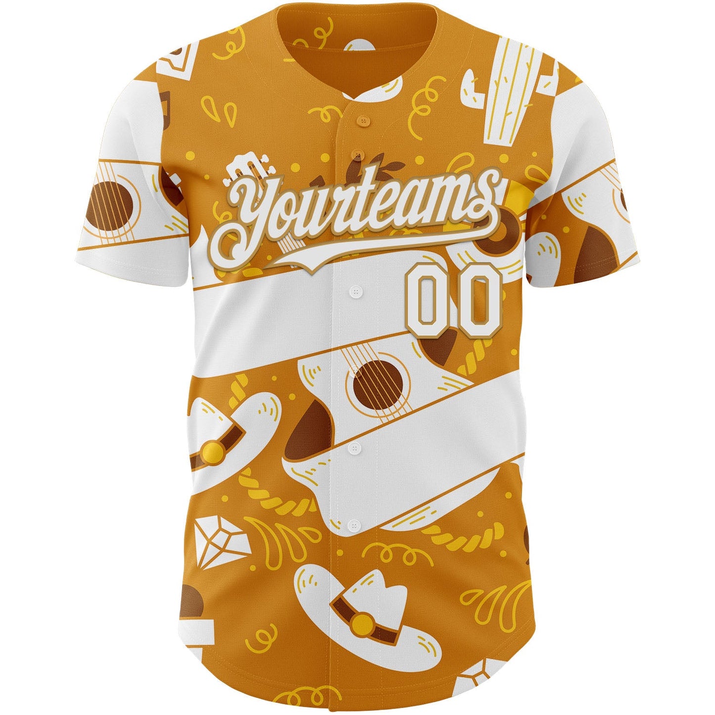Custom Yellow White-Old Gold Texas Cowboy Guitar City Edition Authentic Baseball Jersey view 2