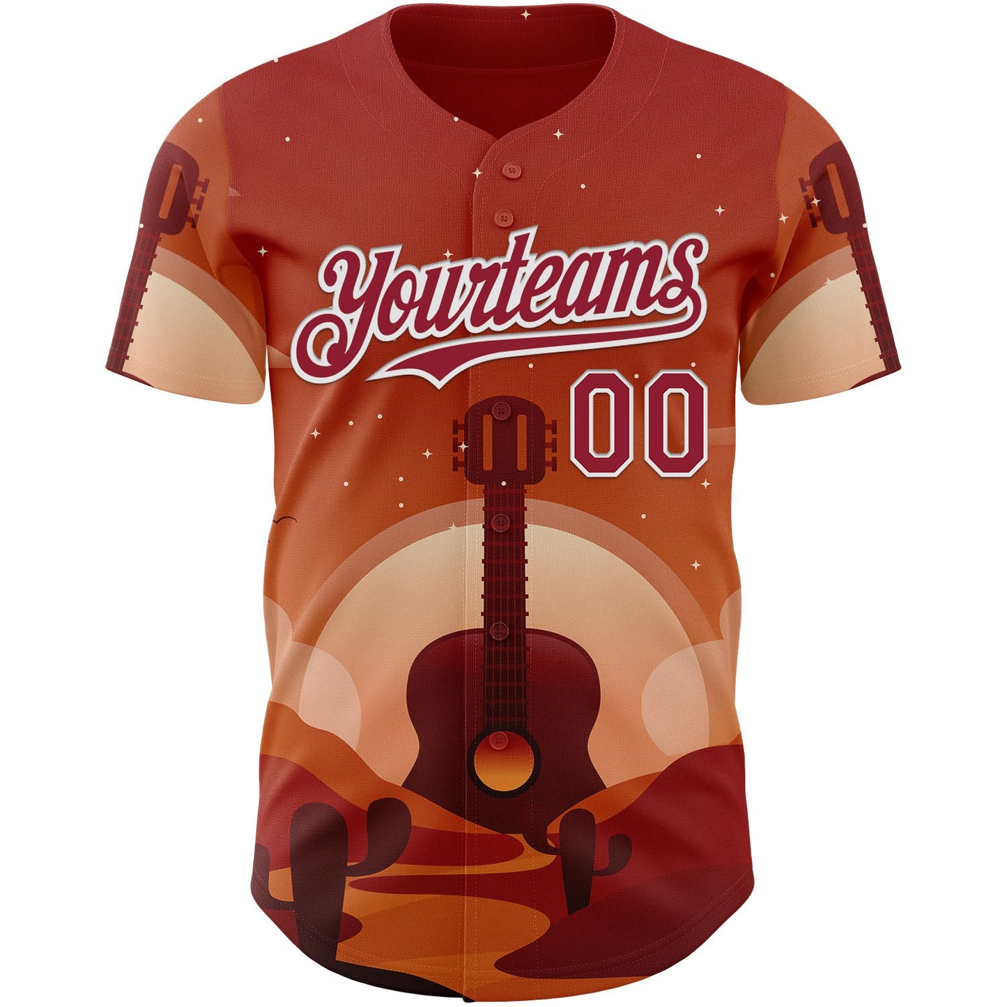 Custom Red Cardinal-White Texas Sunset Southwest Landscape Guitar City Edition Authentic Baseball Jersey view 2