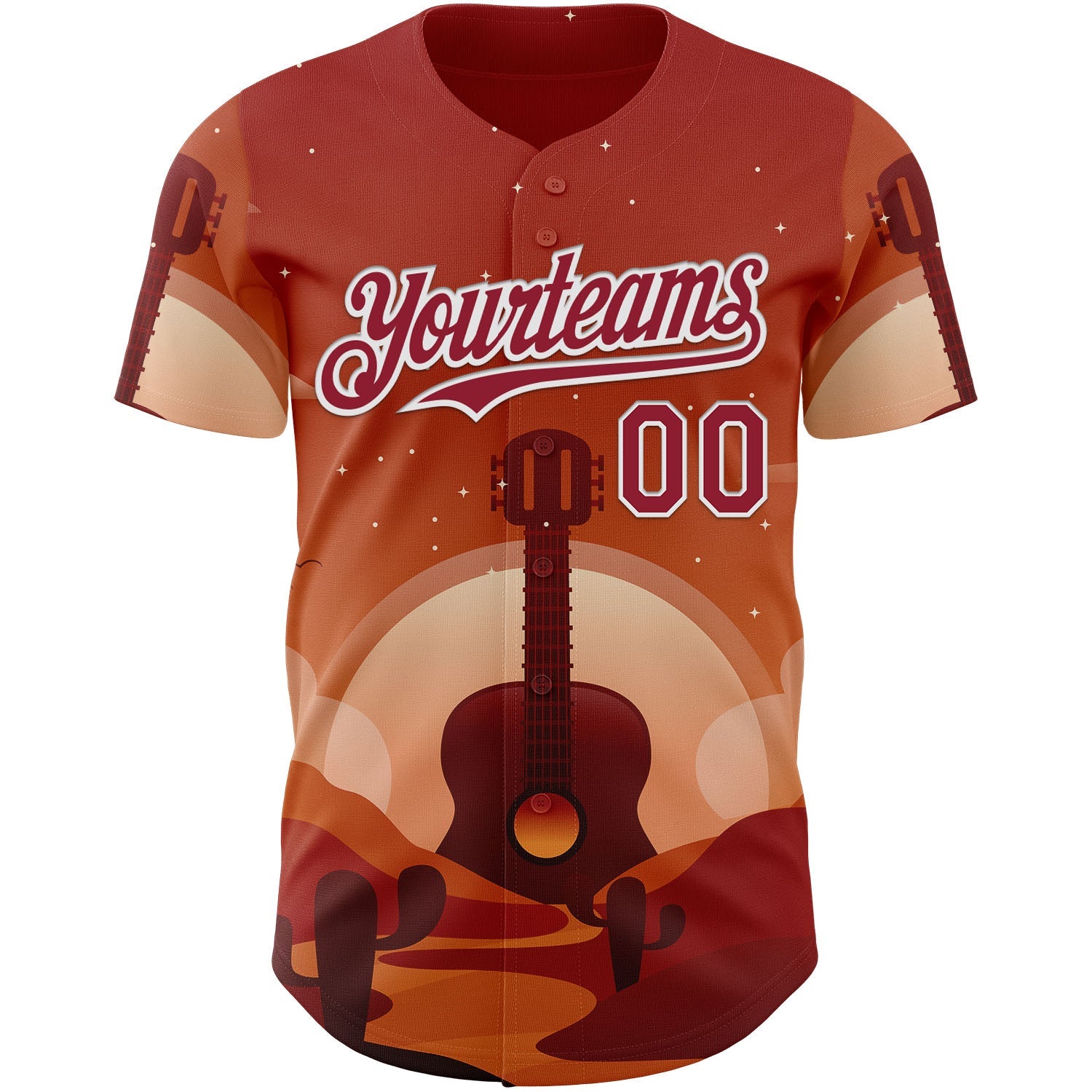 Custom Red Cardinal-White Texas Sunset Southwest Landscape Guitar City Edition Authentic Baseball Jersey view 2