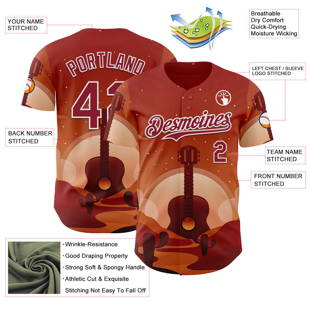Custom Red Cardinal-White Texas Sunset Southwest Landscape Guitar City Edition Authentic Baseball Jersey view 3