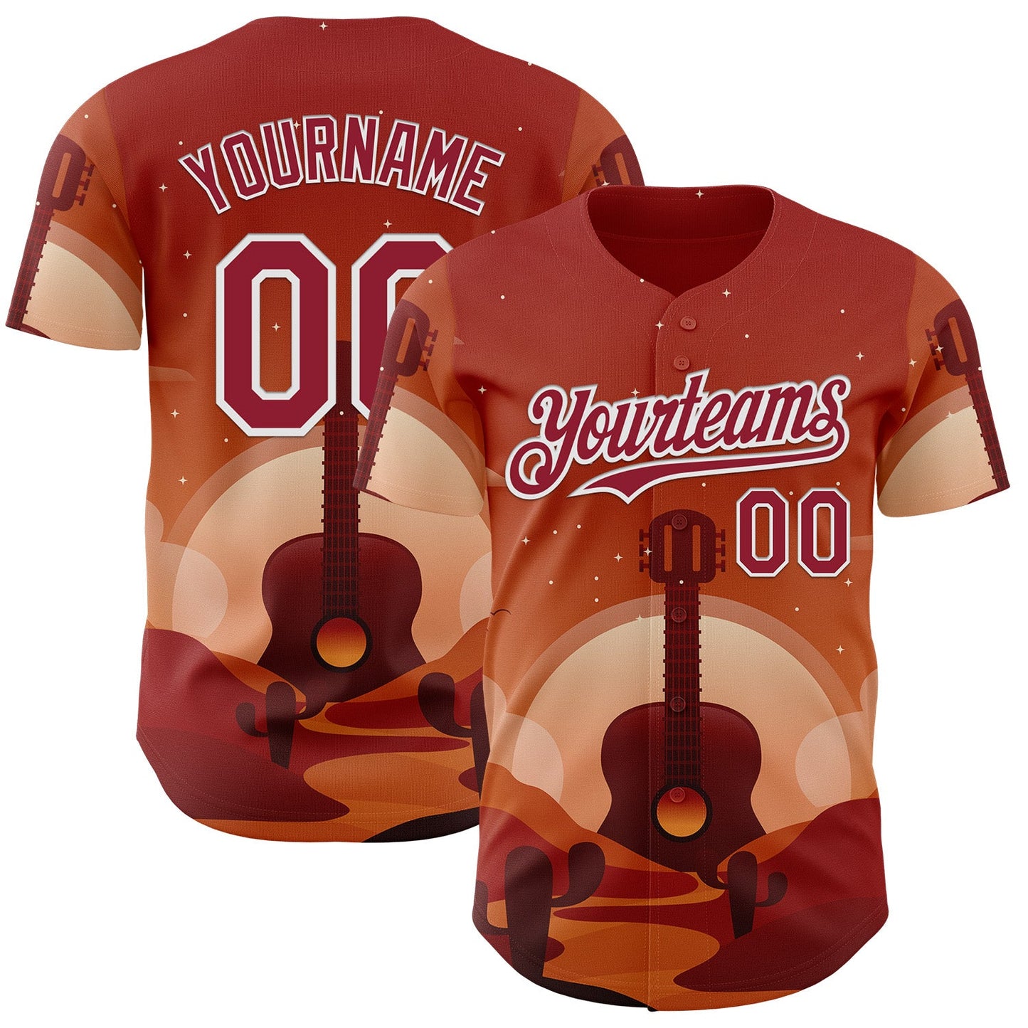 Custom Red Cardinal-White Texas Sunset Southwest Landscape Guitar City Edition Authentic Baseball Jersey - Main View