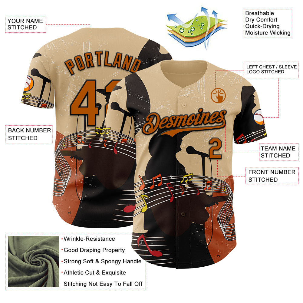 Custom City Cream Texas Orange-Black Texas Guitar City Edition Authentic Baseball Jersey view 3