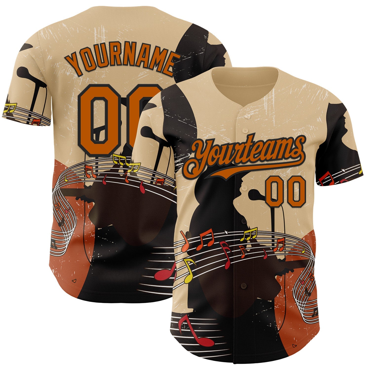 Custom City Cream Texas Orange-Black Texas Guitar City Edition Authentic Baseball Jersey - Main View