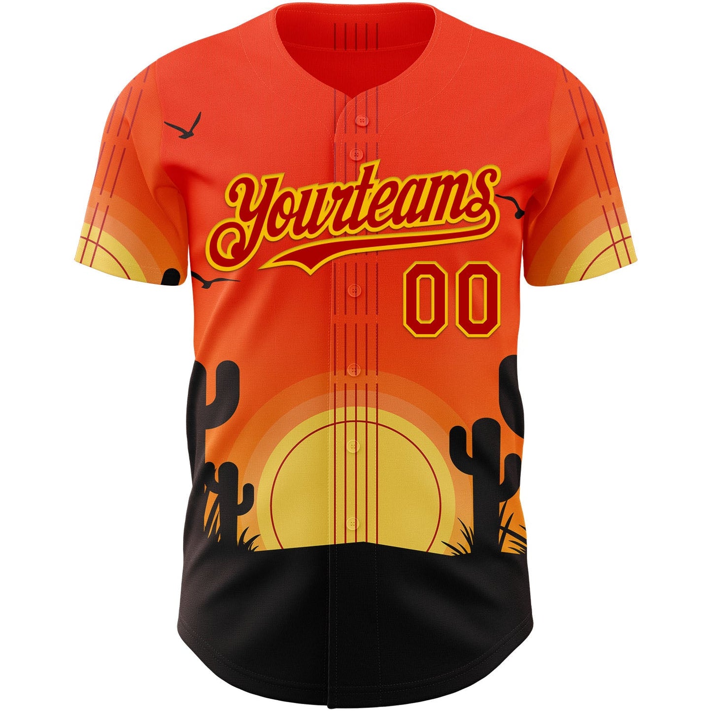 Custom Orange Red Yellow-Black Texas Sunset Southwest Landscape Guitar City Edition Authentic Baseball Jersey view 2