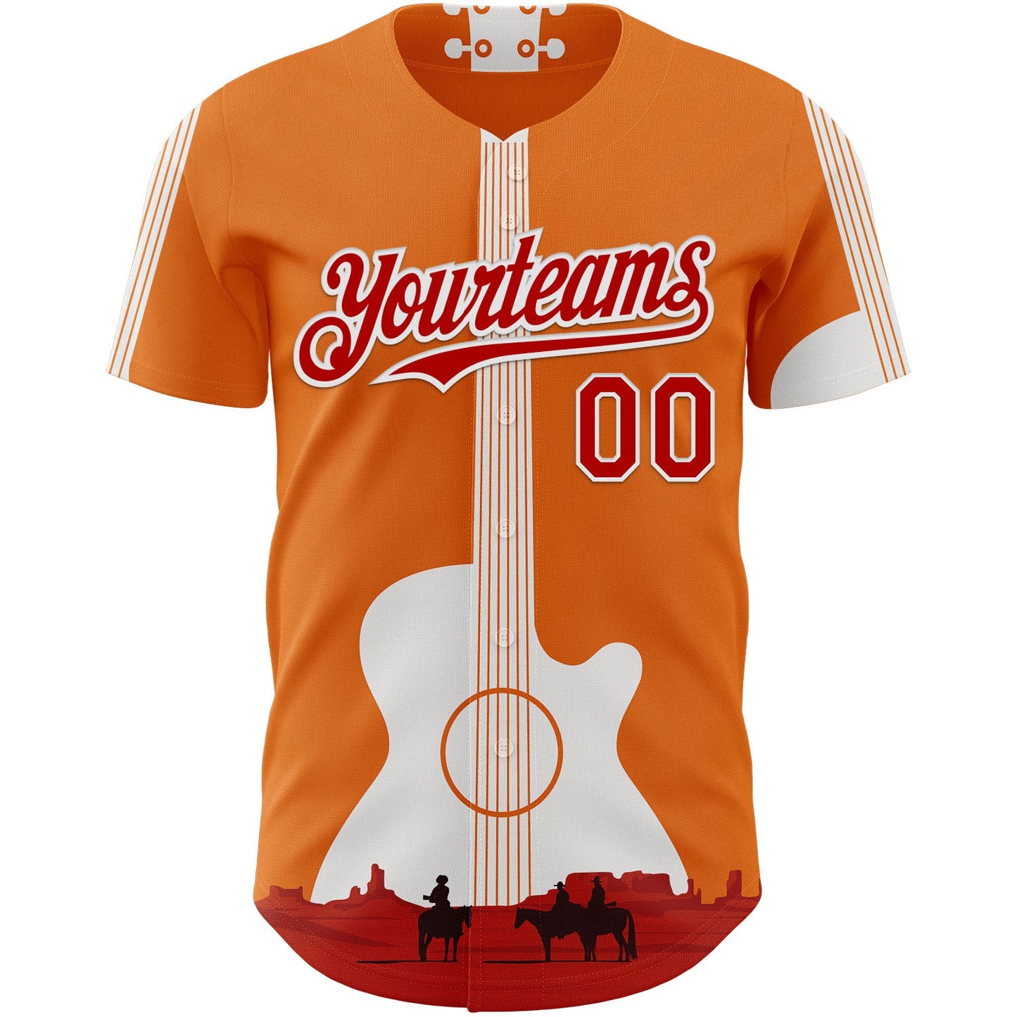 Custom Orange Red-White Texas Sunset Southwest Landscape Guitar City Edition Authentic Baseball Jersey view 2