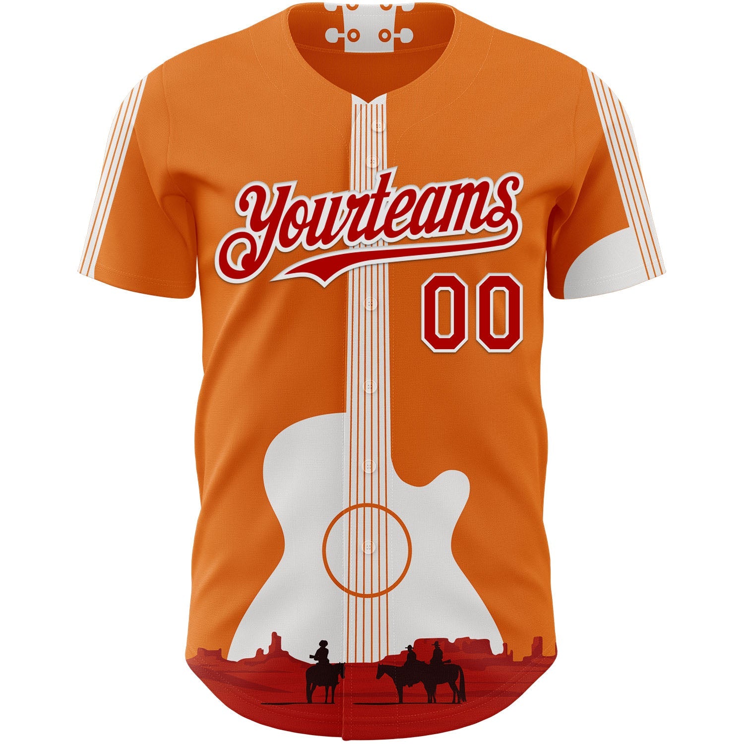 Custom Orange Red-White Texas Sunset Southwest Landscape Guitar City Edition Authentic Baseball Jersey view 2