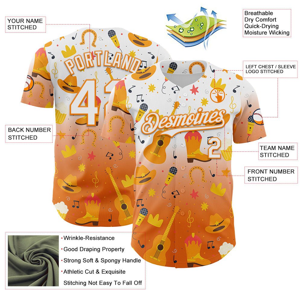 Custom White Bay Orange Texas Cowboy Country Music City Edition Authentic Baseball Jersey view 3