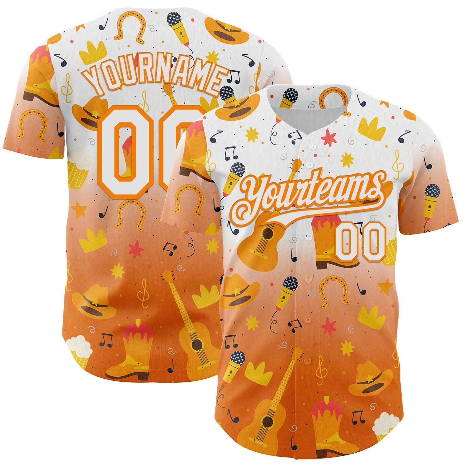 Custom White Bay Orange Texas Cowboy Country Music City Edition Authentic Baseball Jersey - Main View