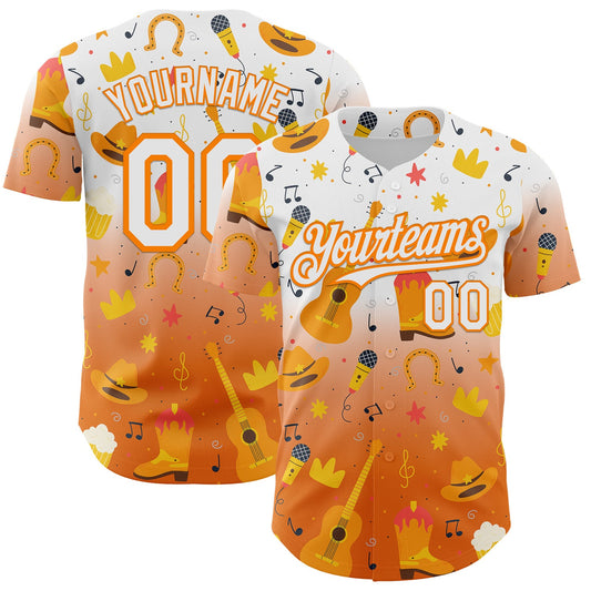 Custom White Bay Orange Texas Cowboy Country Music City Edition Authentic Baseball Jersey - Main View