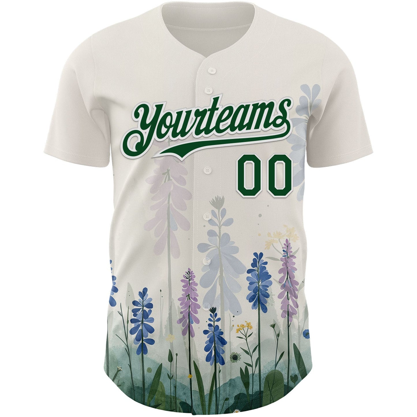 Custom White Green Texas Bluebonnet Floral City Edition Authentic Baseball Jersey view 2