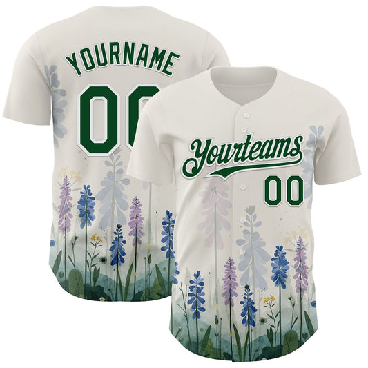 Custom White Green Texas Bluebonnet Floral City Edition Authentic Baseball Jersey - Main View