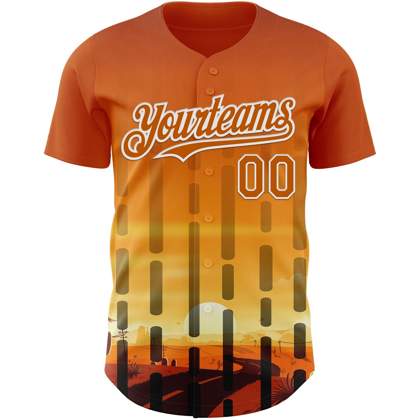 Custom Texas Orange Yellow Black-White Texas Sunset Southwest Landscape City Edition Authentic Baseball Jersey view 2