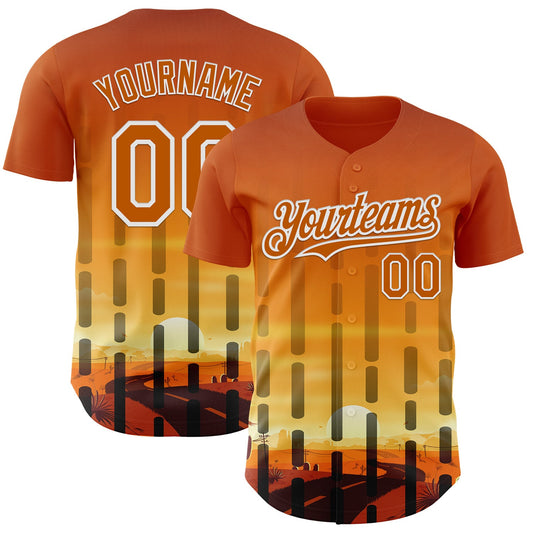 Custom Texas Orange Yellow Black-White Texas Sunset Southwest Landscape City Edition Authentic Baseball Jersey - Main View