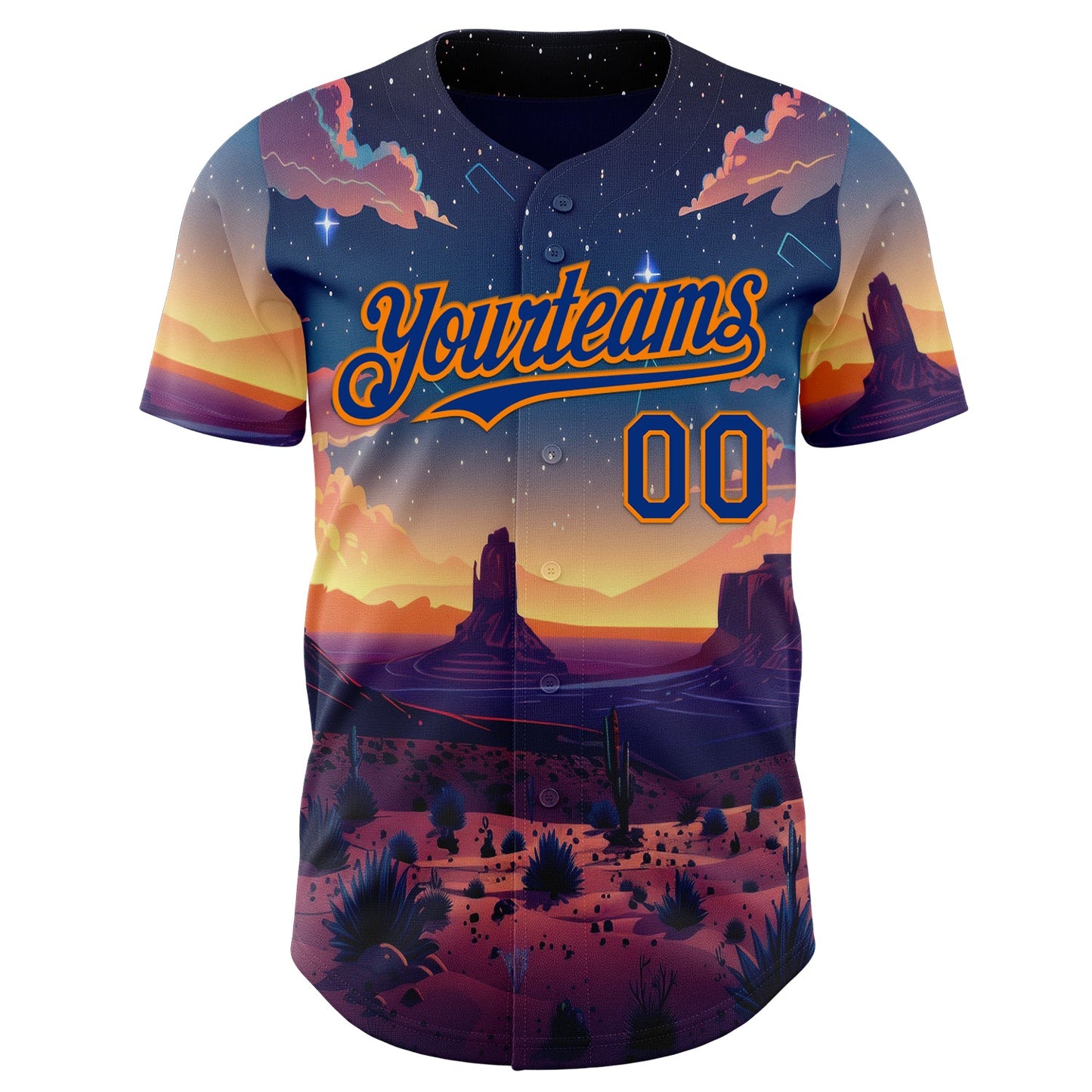Custom Blue Royal-Bay Orange Texas Sunset Night Landscape City Edition Authentic Baseball Jersey view 2
