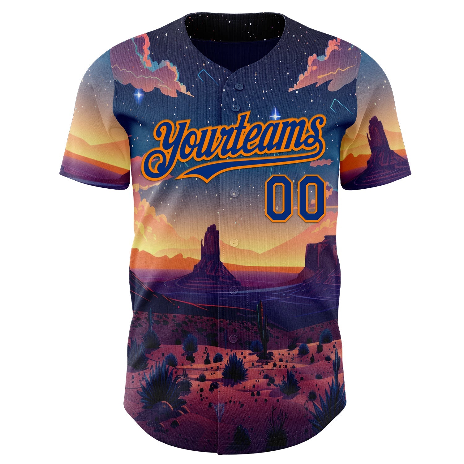 Custom Blue Royal-Bay Orange Texas Sunset Night Landscape City Edition Authentic Baseball Jersey view 2