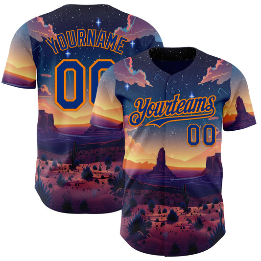 Custom Blue Royal-Bay Orange Texas Sunset Night Landscape City Edition Authentic Baseball Jersey - Main View