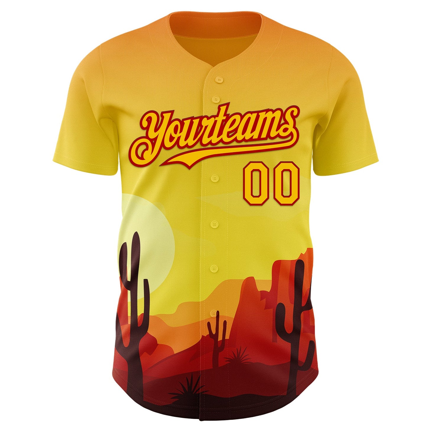 Custom Yellow Red Texas Sunset Southwest Landscape City Edition Authentic Baseball Jersey view 2