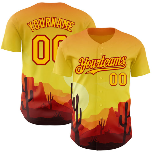 Custom Yellow Red Texas Sunset Southwest Landscape City Edition Authentic Baseball Jersey - Main View