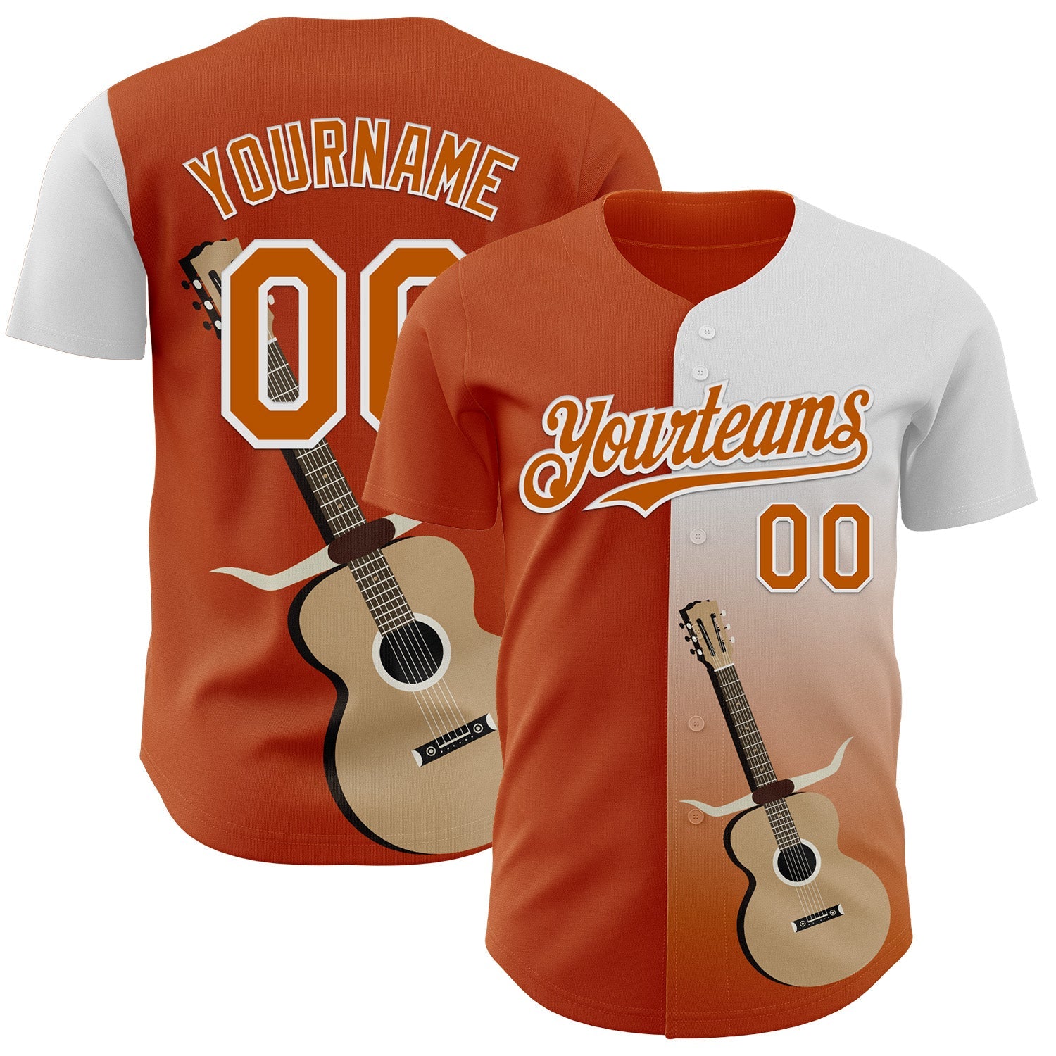 Custom Texas Orange White Texas Guitar City Edition Authentic Baseball Jersey - Main View