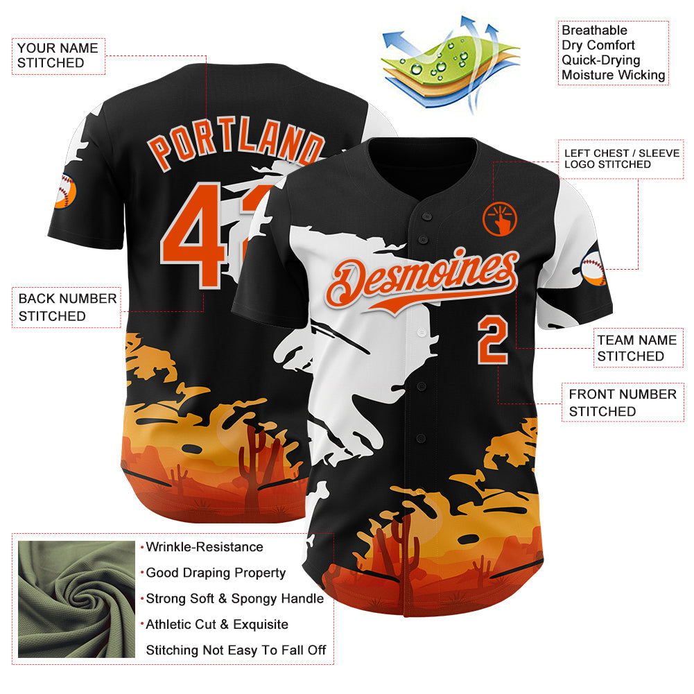 Custom Black Orange-White Texas Sunset Southwest Landscape City Edition Authentic Baseball Jersey view 3