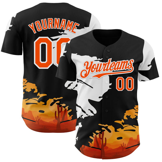 Custom Black Orange-White Texas Sunset Southwest Landscape City Edition Authentic Baseball Jersey - Main View