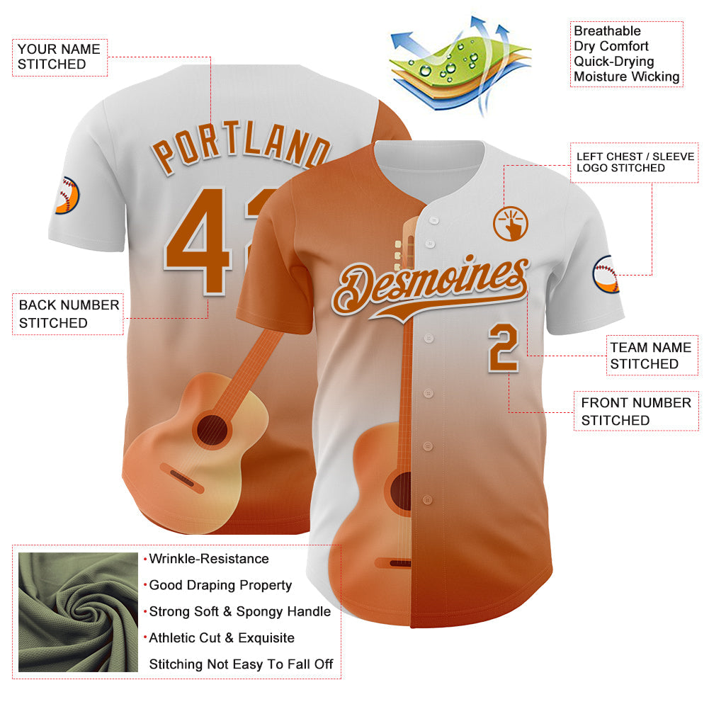 Custom White Texas Orange Texas Guitar City Edition Authentic Baseball Jersey view 3