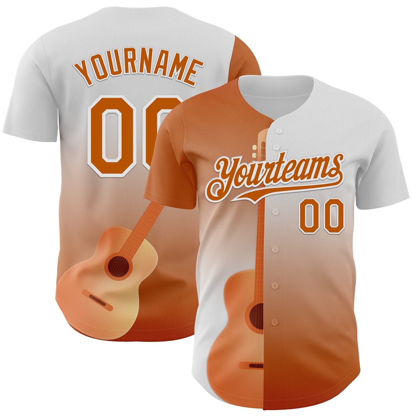 Custom White Texas Orange Texas Guitar City Edition Authentic Baseball Jersey - Main View