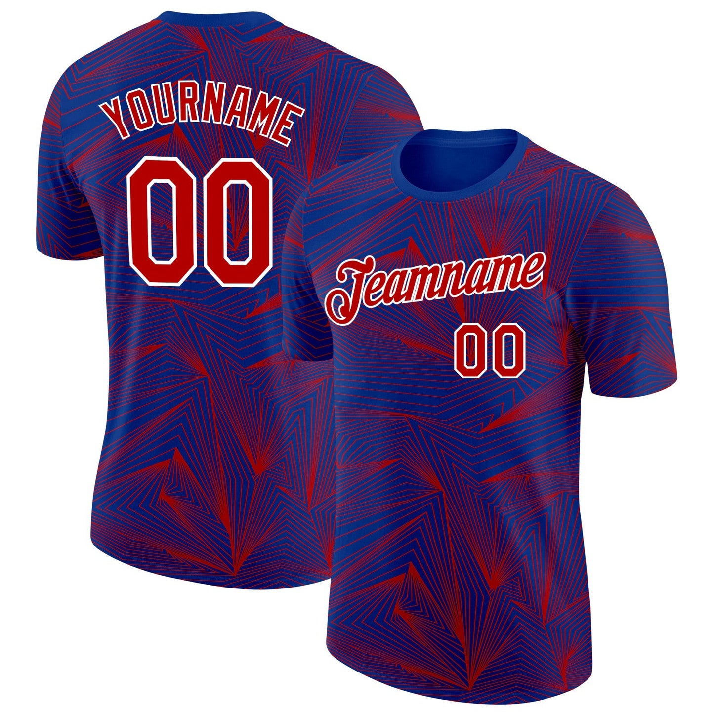 Custom Royal Red-White France Geometric Performance T-Shirt - Main View